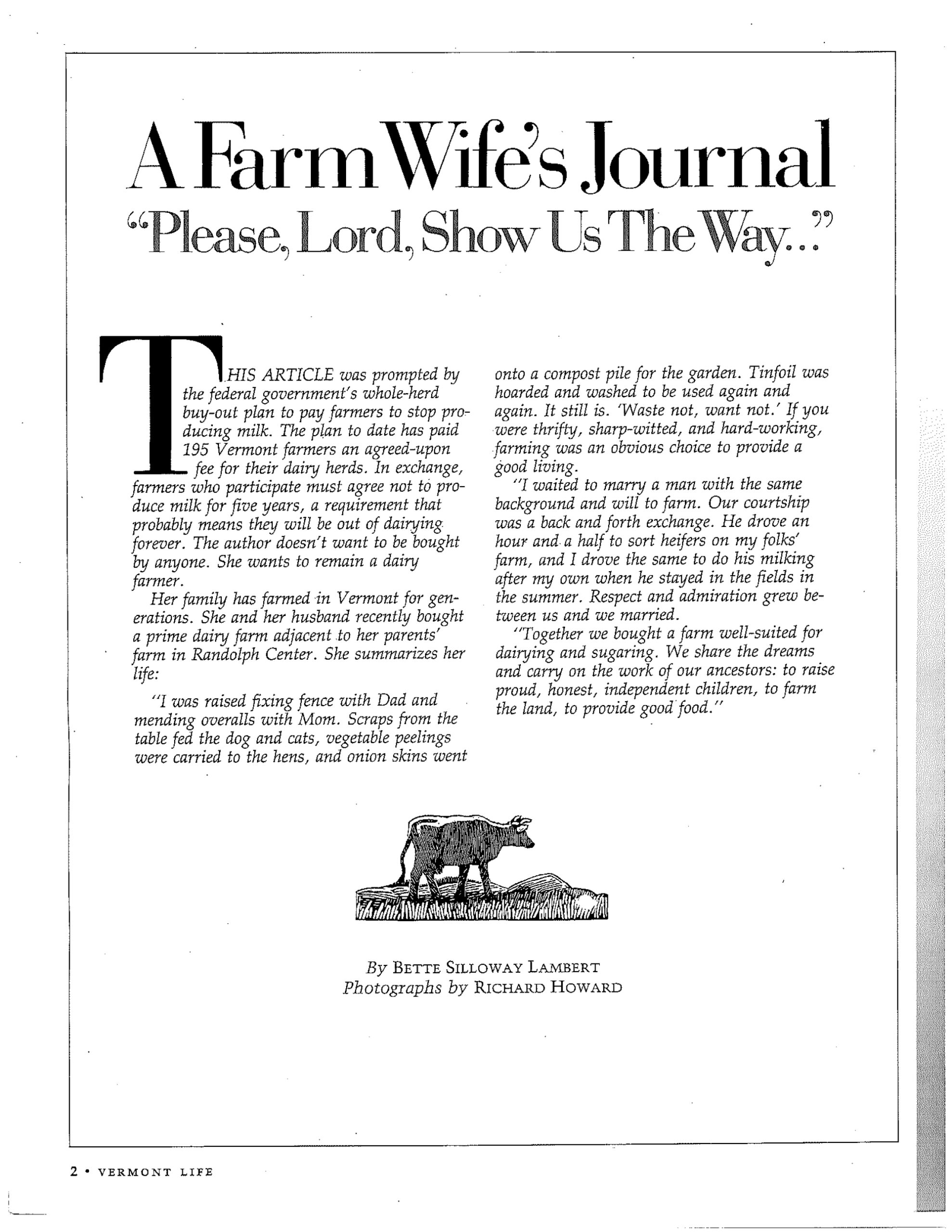 A Farm Wife's Journal article in Vt. Life Magazine